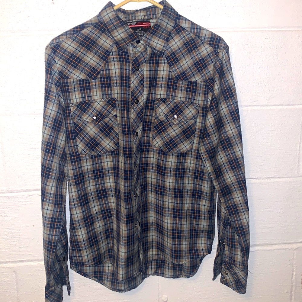 Boys Street Line Plaid Retro Cotton Shirt